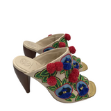 TORY BURCH HEEL POMP POMPS MULE DESIGNER SHOES RED BLUE 8M