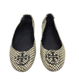 TORY BURCH EMBOSSED LEATHER FLAT SHOES CREAM BLACK 8