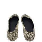 TORY BURCH EMBOSSED LEATHER FLAT SHOES CREAM BLACK 8