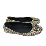 TORY BURCH EMBOSSED LEATHER FLAT SHOES CREAM BLACK 8
