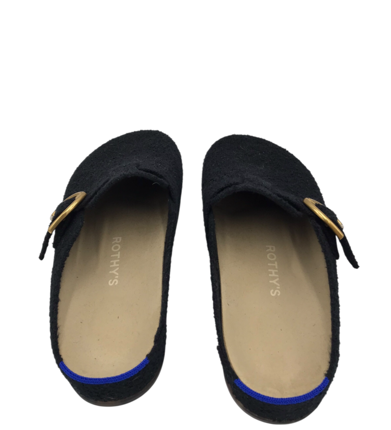 ROTHY’S RET$169 BUCKLE CLOG SHOES BLACK GOLD 8W