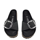 BIRKENSTOCK RET$155 LEATHER BUCKLE SLIDE SHOES BLACK 8