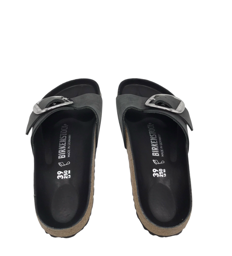 BIRKENSTOCK RET$155 LEATHER BUCKLE SLIDE SHOES BLACK 8