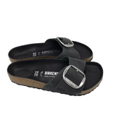 BIRKENSTOCK RET$155 LEATHER BUCKLE SLIDE SHOES BLACK 8