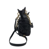 MICHAEL MICHAEL KORS PATENT LEATHER HOBO HANDBAG BLACK GOLD