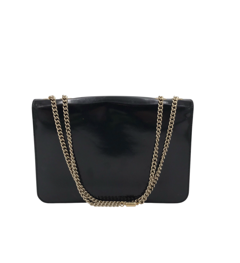 GUCCI VINTAGE PATENT LEATHER CRYSTAL GG LOGO LUXE HANDBAG BLACK 11x7.5x1.5