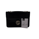 GUCCI VINTAGE PATENT LEATHER CRYSTAL GG LOGO LUXE HANDBAG BLACK 11x7.5x1.5