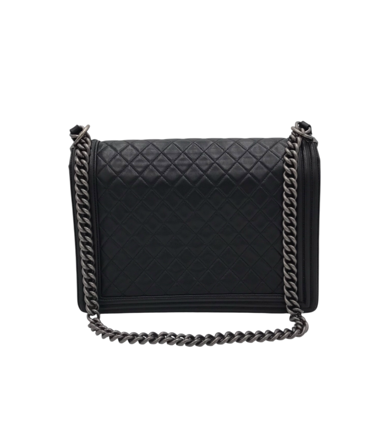 CHANEL QUILTED BOY SHOULDER LUXE HANDBAG BLACK 12x9x3
