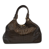 COLE HAAN CROC SHOULDER HANDBAG BROWN