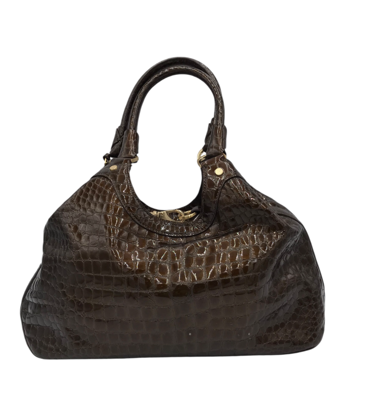 COLE HAAN CROC SHOULDER HANDBAG BROWN