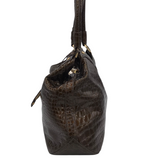COLE HAAN CROC SHOULDER HANDBAG BROWN
