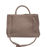 QUINCE RET$295 WOVEN SATCHEL HANDBAG TAUPE