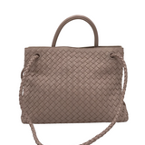 QUINCE RET$295 WOVEN SATCHEL HANDBAG TAUPE