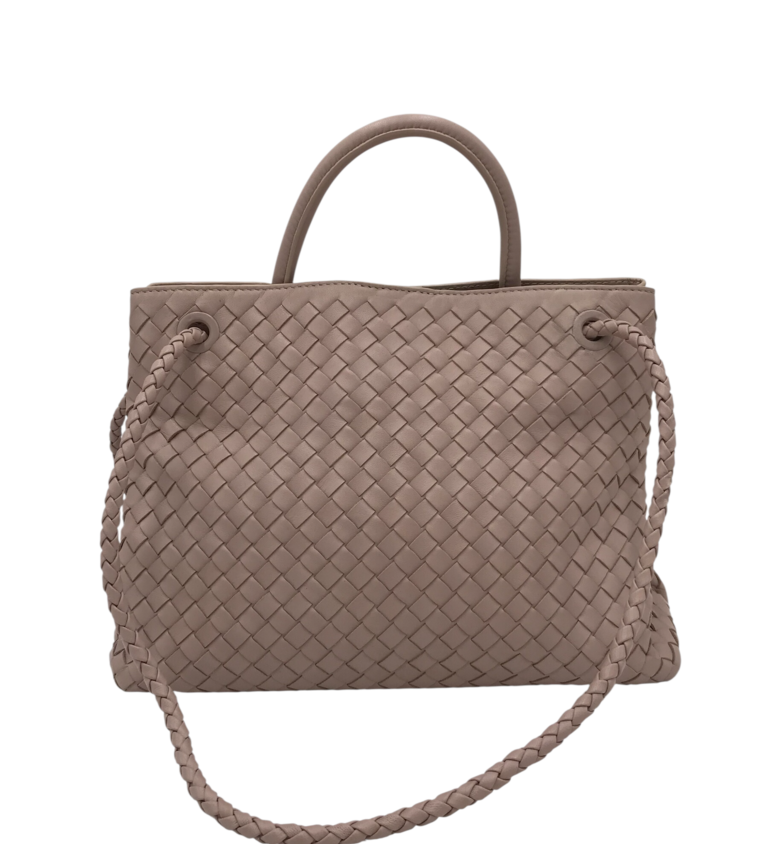 QUINCE RET$295 WOVEN SATCHEL HANDBAG TAUPE