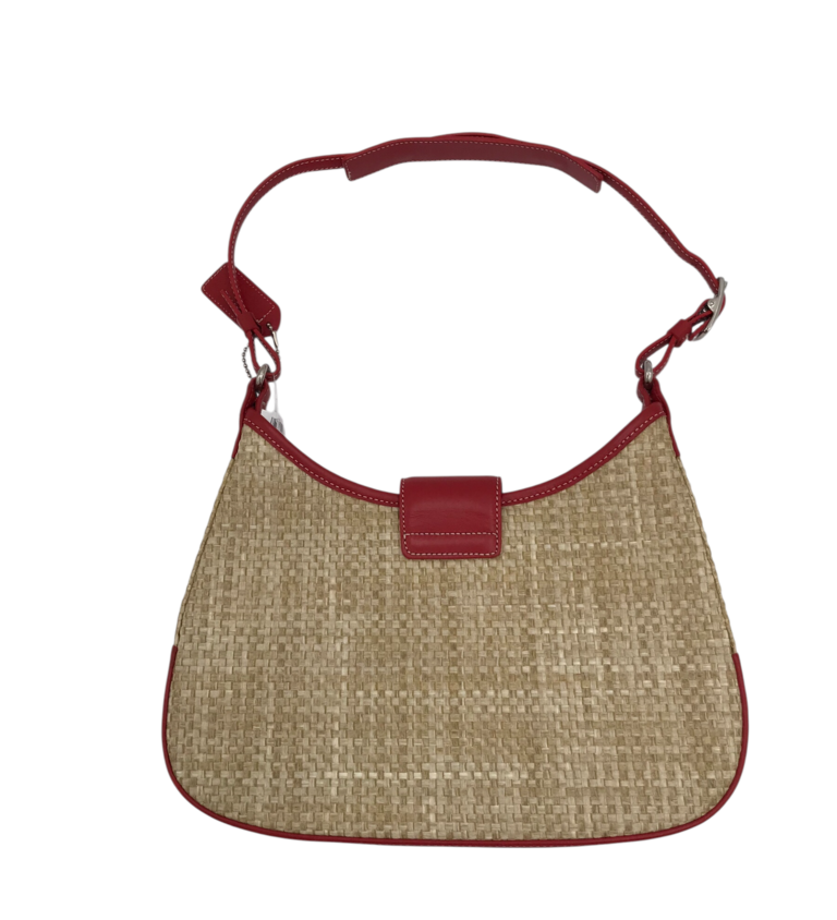 COACH WOVEN SHOULDER HANDBAG TAN RED