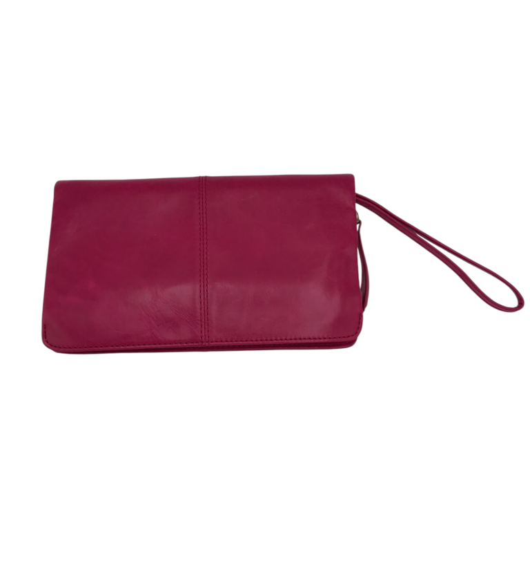 HOBO RET$178 LEATHER ZIP CLUTCH HANDBAG MAGENTA