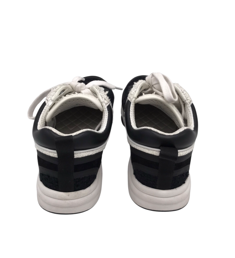 CHANEL TWEED SUEDE CC SNEAKERS LUXE SHOES BLACK/WHITE 36.5