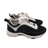 CHANEL TWEED SUEDE CC SNEAKERS LUXE SHOES BLACK/WHITE 36.5