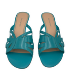 NATURALIZER LEATHER WEDGE SHOES BLUE BROWN 7