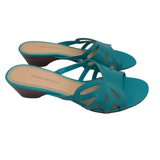 NATURALIZER LEATHER WEDGE SHOES BLUE BROWN 7