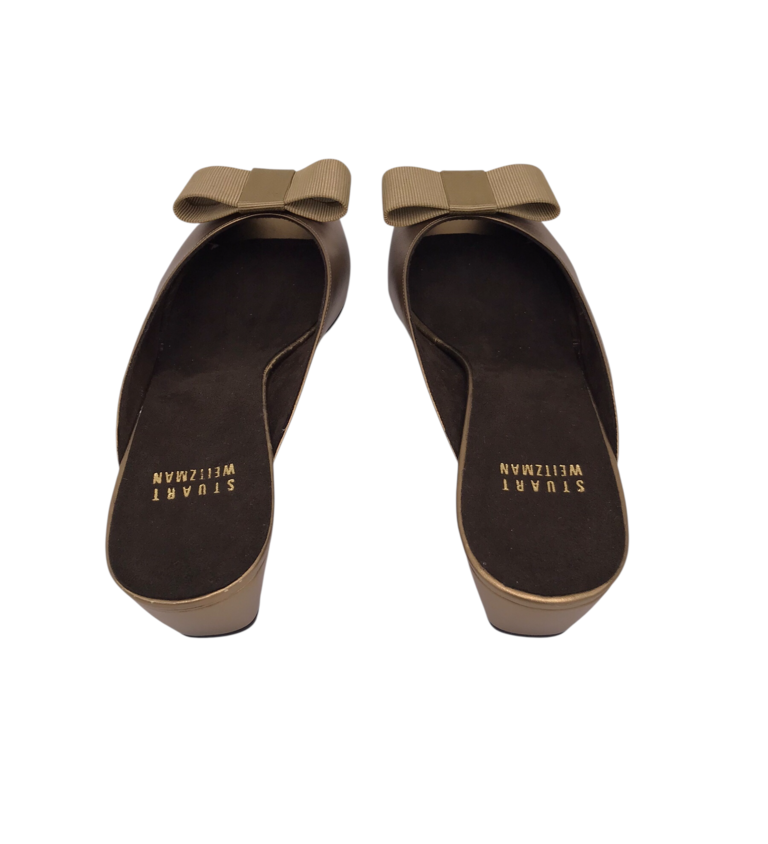 STUART WEITZMAN LEATHER KITTEN FLAT DESIGNER SHOES GOLD 7.5N