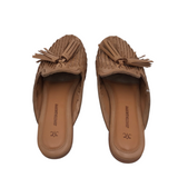 JOHNSTON & MURPHY LEATHER MULE FLAT SHOES BROWN 8.5