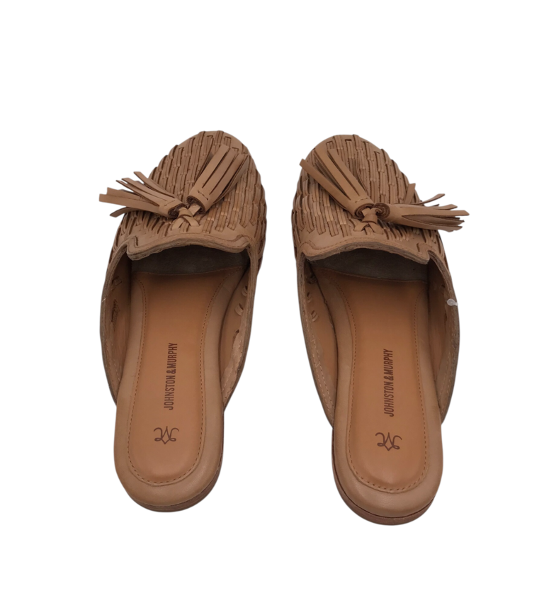 JOHNSTON & MURPHY LEATHER MULE FLAT SHOES BROWN 8.5
