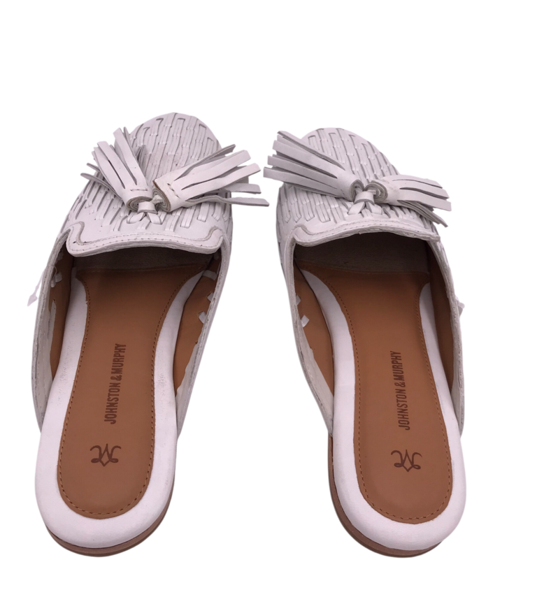 JOHNSTON & MURPHY LEATHER MULE FLAT SHOES WHITE 8.5