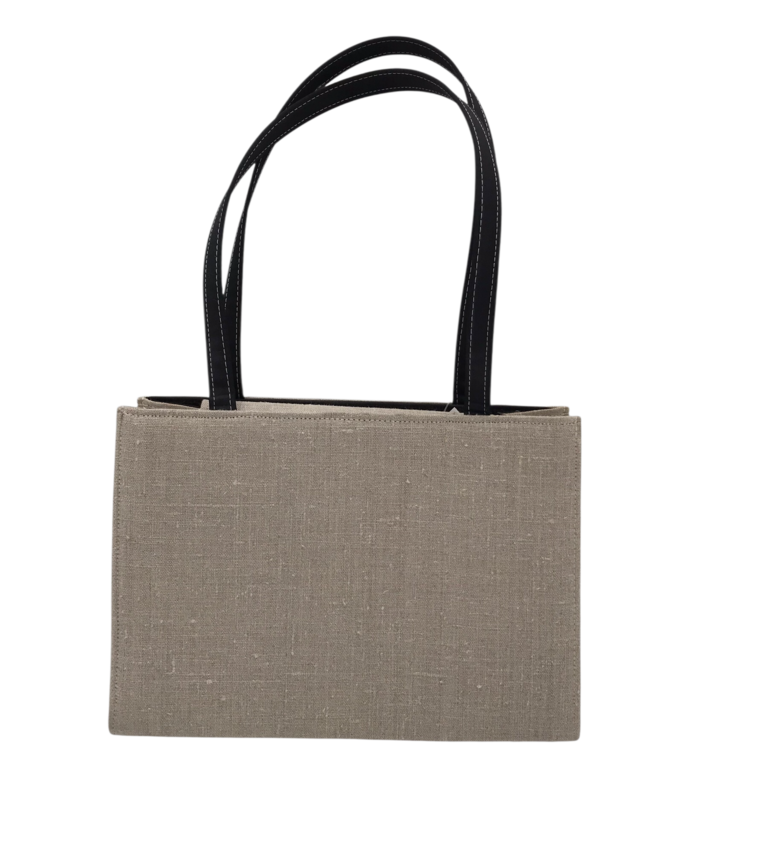 KATE SPADE LINEN SHOULDER HANDBAG BEIGE BLACK
