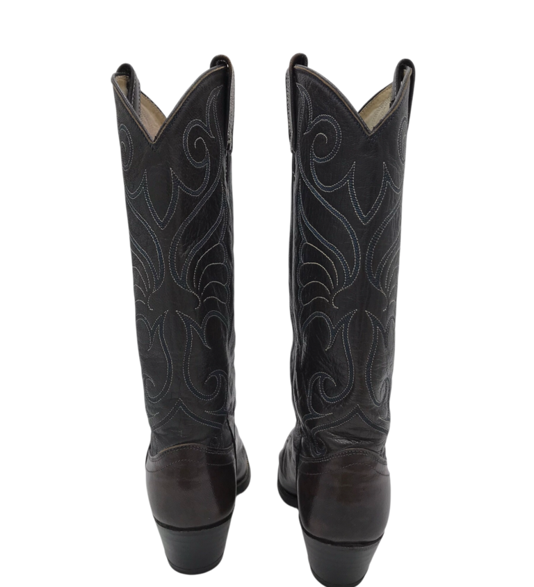 DAN POST EMBROIDERED LEATHER WESTERN BOOTS CHOCOLATE BLUE 5
