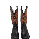 M.L.LEDDY'S TOOLED LEATHER WESTERN BOOTS BROWN BLACK 5