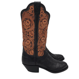 M.L.LEDDY'S TOOLED LEATHER WESTERN BOOTS BROWN BLACK 5