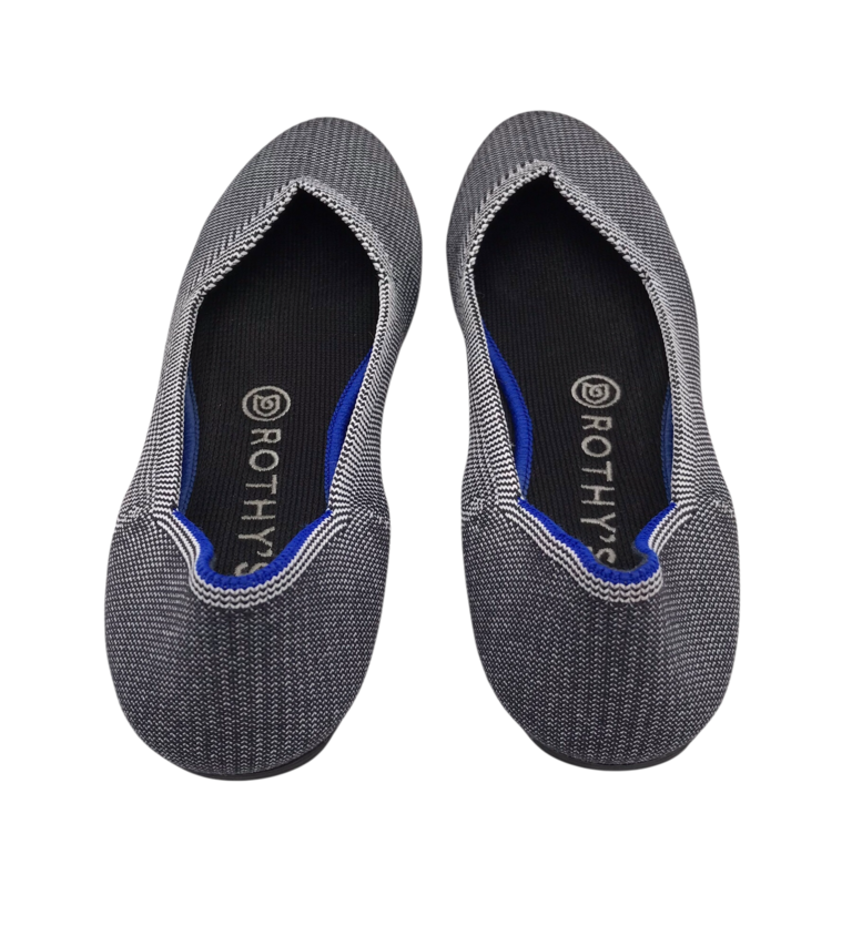 ROTHY’S KNIT BALLET FLAT SHOES BLACK WHITE 8.5