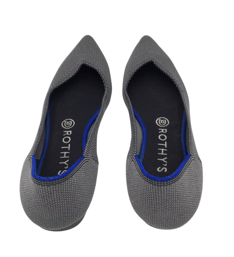 ROTHY’S KNIT BALLET FLAT SHOES GRAY BLACK 8.5