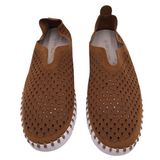 ILSE JACOBSEN LAZERCUT SLIP-ON SHOES BROWN WHITE 8.5/9