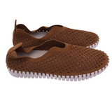 ILSE JACOBSEN LAZERCUT SLIP-ON SHOES BROWN WHITE 8.5/9