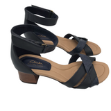 CLARKS HEEL SANDAL SHOES NAVY 5.5