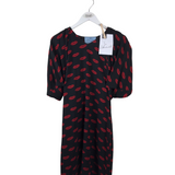 PRADA COLD SHOUDLER MIDI LUXE DRESS BLACK RED 40
