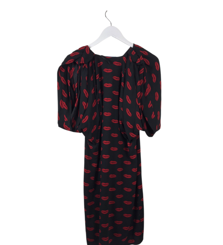PRADA COLD SHOUDLER MIDI LUXE DRESS BLACK RED 40