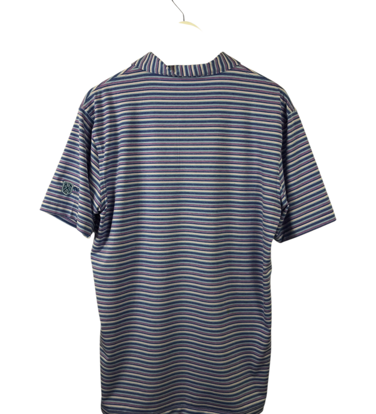 PETER MILLAR STRIPE POLO MEN SHIRT BLUE PURPLE MEDIUM