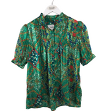 BA&SH FLORAL SHORT SLEEVE DESIGNER BLOUSE GREEN RED 3
