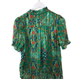 BA&SH FLORAL SHORT SLEEVE DESIGNER BLOUSE GREEN RED 3