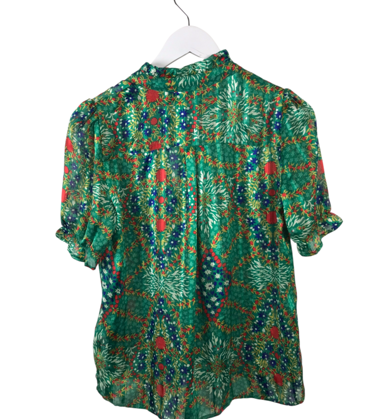 BA&SH FLORAL SHORT SLEEVE DESIGNER BLOUSE GREEN RED 3