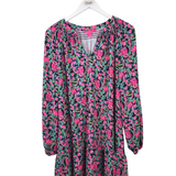 LILLY PULITZER FLORAL LONG SLEEVE DESIGNER DRESS NAVY PINK MEDIUM