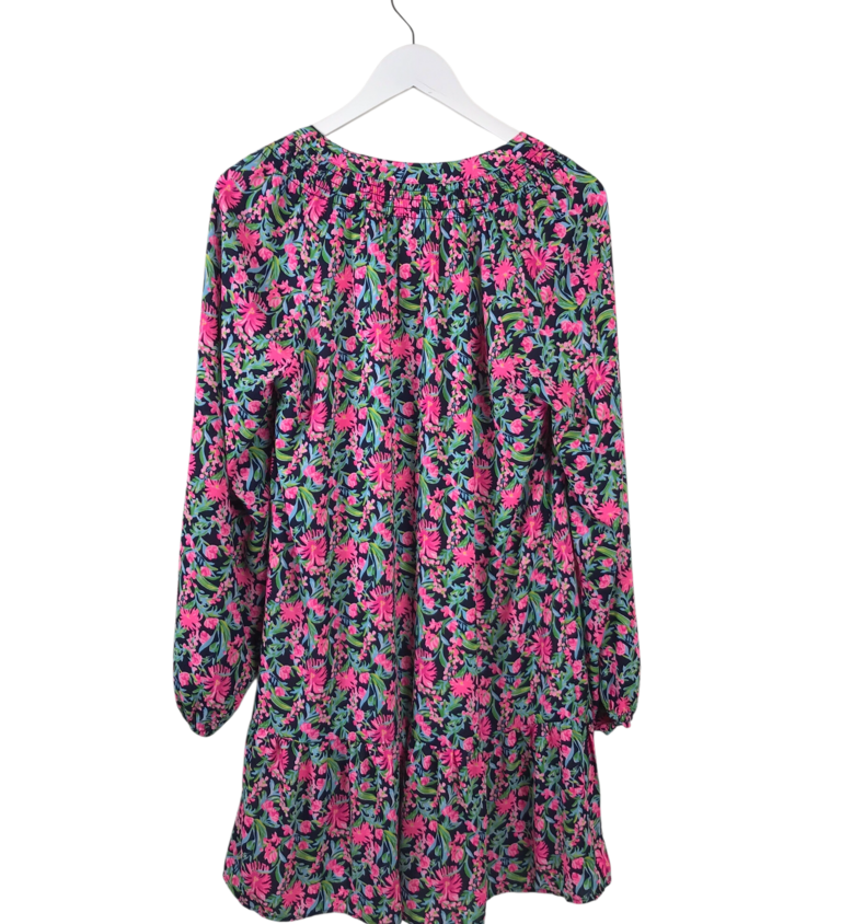 LILLY PULITZER FLORAL LONG SLEEVE DESIGNER DRESS NAVY PINK MEDIUM