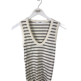 PERFECTWHITETEE RET$70 STRIPE TANK DESIGNER TOP CREAM BLACK MEDIUM