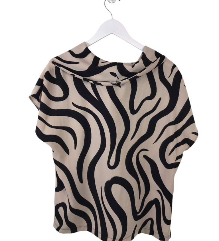 JOSEPH RIBKOFF 2PC TOP/PANT PRINT DESIGNER OUTFIT BEIGE BLACK 10