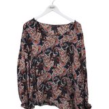 KOBI HALPERIN SILK BLEND PAISLEY LONG SLEEVE DESIGNER TOP BLACK RUST XLARGE