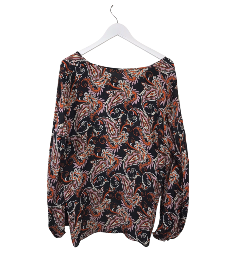 KOBI HALPERIN SILK BLEND PAISLEY LONG SLEEVE DESIGNER TOP BLACK RUST XLARGE