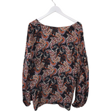 KOBI HALPERIN SILK BLEND PAISLEY LONG SLEEVE DESIGNER TOP BLACK RUST XLARGE